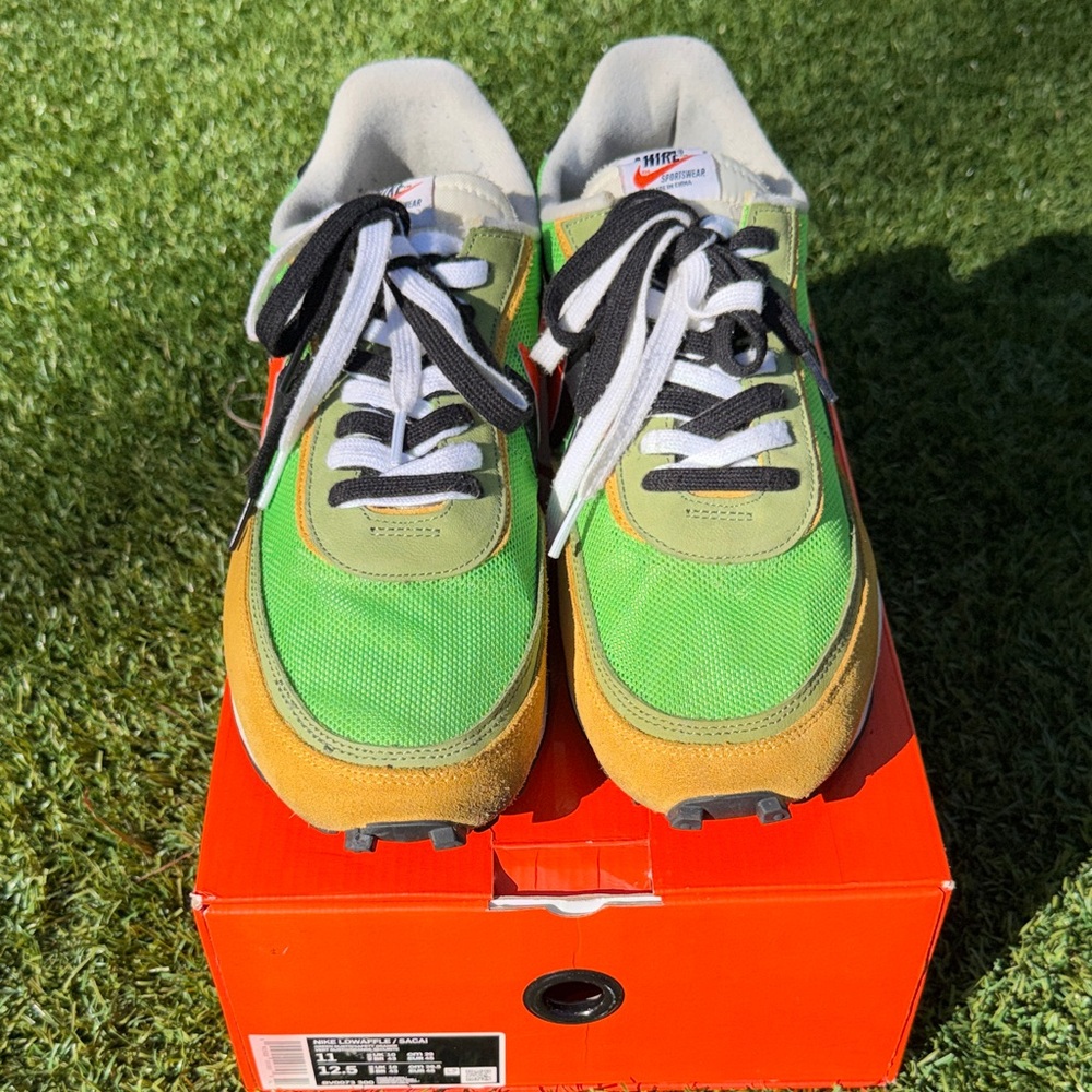 EUC - Nike Sacai LD Waffle Green Safety Orange (BV0073-300) Sz: 11